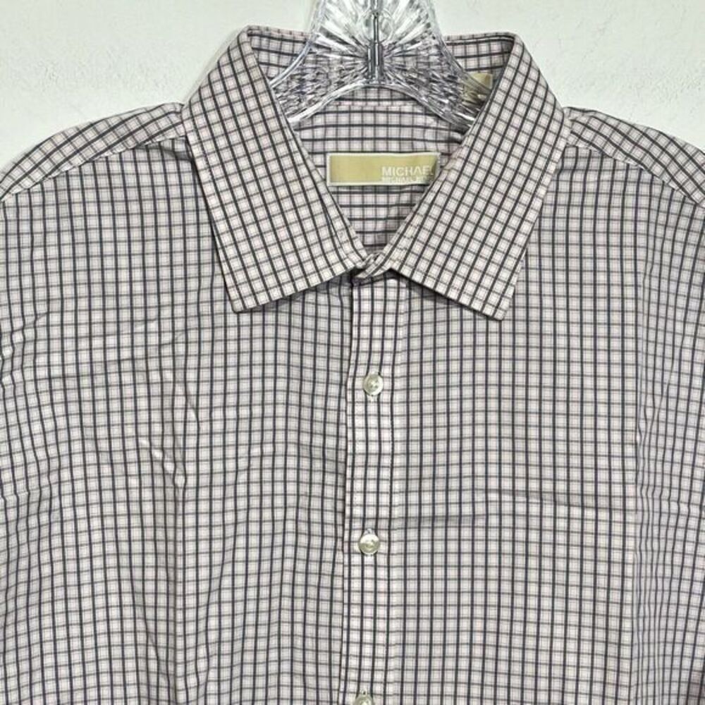 Michael Kors Men's Size 18 34/35 Long Sleeve Button‎ Down Shirt Check Blue Pink